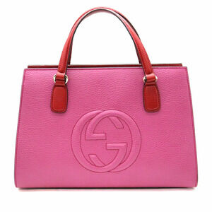 GUCCI Soho Bag Handbag Shoulder Leather Red Pink